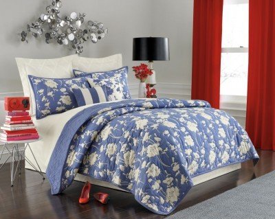 0047225022004 - FLORENCE BROADHURST FOR KATE SPADE NEW YORK COLONY BLUE FLORAL 300 QUEEN QUILT