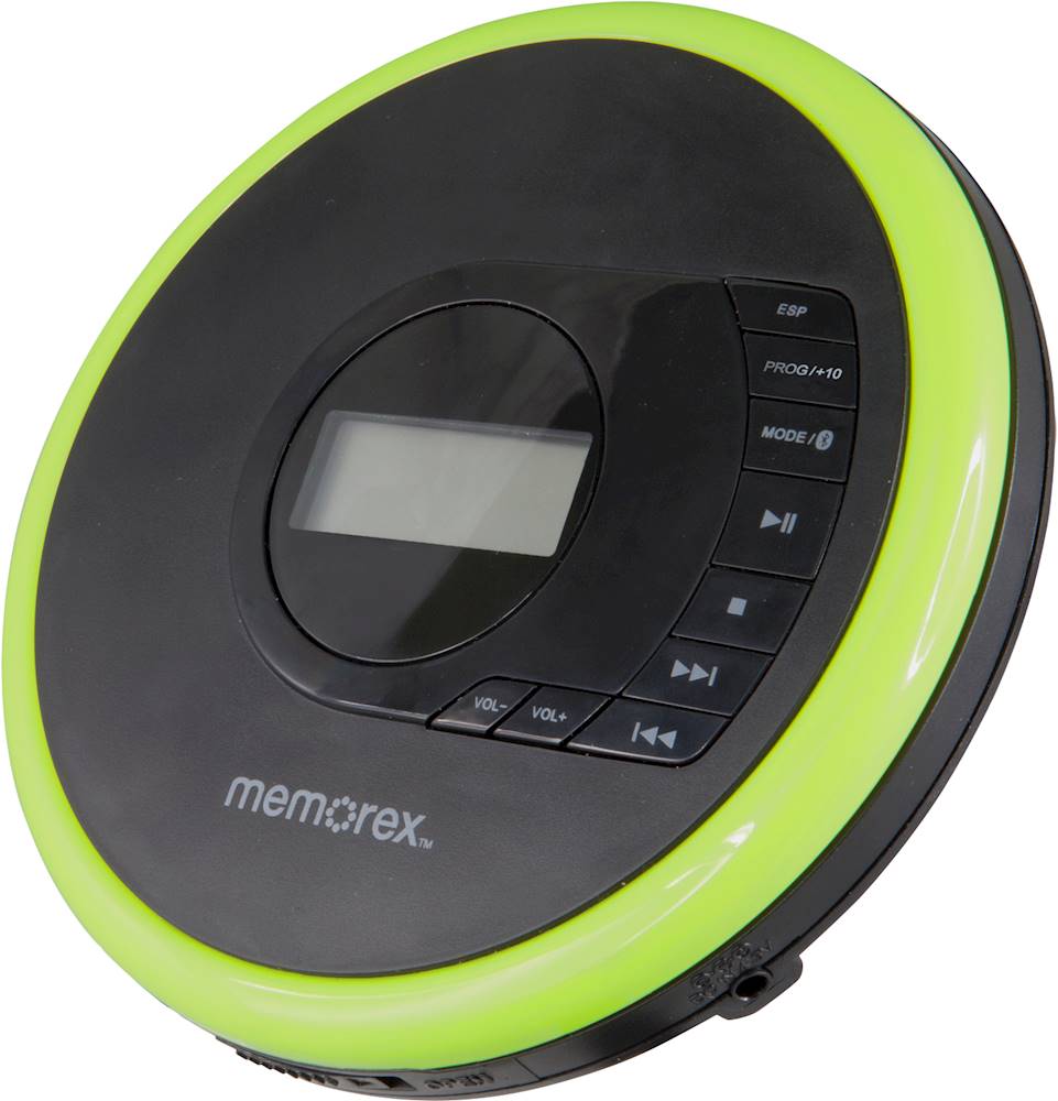 0047323306303 - MEMOREX - PORTABLE CD PLAYER WITH BLUETOOTH - BLACK WITH BRIGHT GREEN TRIM