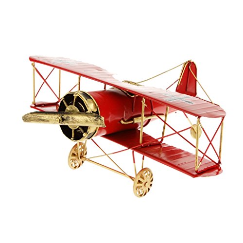 0047393120151 - GENERIC RETRO VINTAGE TIN AIRCRAFT AIRPLANE BIPLANE DECOR TOY GIFT COLLECTIBLES MODEL - RED