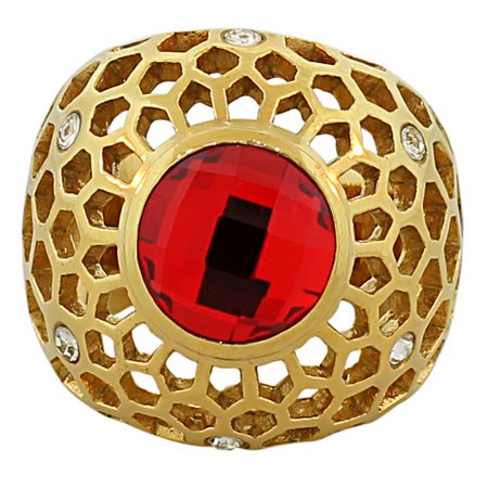 0047393980397 - TECNO STEEL STAINLESS STEEL YELLOW GOLD-TONE RED RUBY-TONE CZ STATEMENT RING