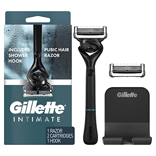 0047400683051 - GILLETTE INTIMATE RAZOR FOR MEN, MEN’S PUBIC RAZOR, GENTLE AND EASY TO USE, DESIGNED FOR PUBIC HAIR, 1 RAZOR HANDLE, 2 RAZOR BLADE REFILLS