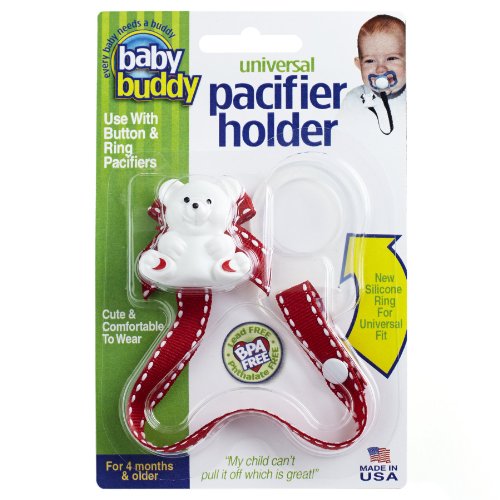 0047414000561 - BABY BUDDY UNIVERSAL PACIFIER HOLDER, RED WITH WHITE STITCH