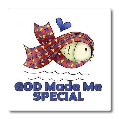0475115528020 - 3DROSE HT_115528_2 GOD MADE ME SPECIAL AUTISM FISH SYMBOL AWARENESS RIBBON CAUSE DESIGN-IRON ON HEAT TRANSFER FOR WHITE MATERIAL, 6 BY 6-INCH