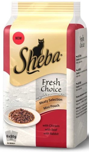 4770608247140 - SHEBA FRESH CHOICE MEATY SELECTION MINI POUCH ADULT CAT FOOD 6 X 50G