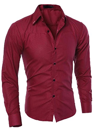 4780477356133 - GENERIC MEN'S SIMPLE CHECKERED BUTTON DOWN SHIRT WINERED L