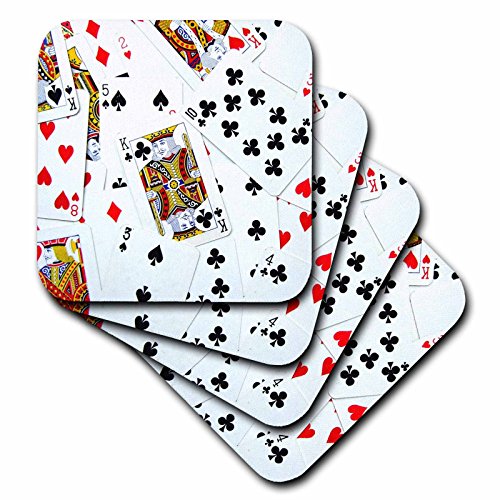 0478112896017 - 3DROSE CST_112896_1 SCATTERED PLAYING CARDS PHOTO-FOR CARD GAME PLAYERS EG POKER BRIDGE GAMES CASINO LAS VEGAS NIGHT-SOFT COASTERS, SET OF 4