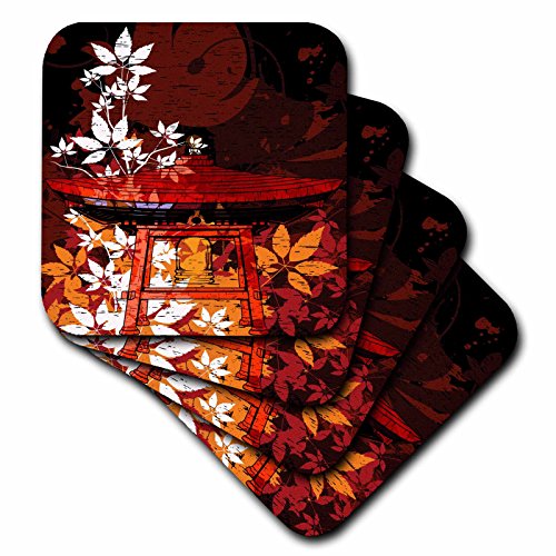 0478116381021 - 3DROSE CST_116381_2 PRETTY ORNATE JAPANESE BELL GONG DECORATED WITH FOLIAGE ASIAN ORIENTAL ART-SOFT COASTERS, SET OF 8