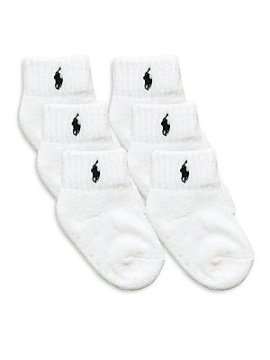 0047852150903 - POLO BABY SOCKS FOR BOYS AND GIRLS WITH GRIPPER BOTTOMS (6 PAIRS) WHITE/ BLUE PONY, 6 - 12 MONTHS (BABY)