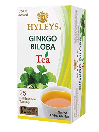 4791045021087 - HYLEYS NATURAL GINKGO BILOBA WITH GREEN TEA - 25 TEA BAGS - (100% NATURAL, SUGAR FREE, GLUTEN FREE AND NON-GMO)