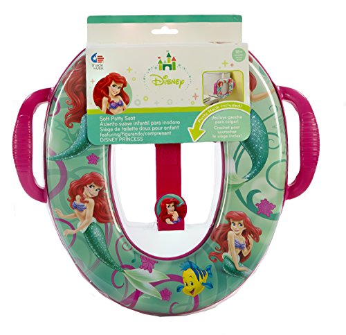 0047968275026 - DISNEY LITTLE MERMAID ARIEL POTTY SEAT - PADDED, SOFT, AND DURABLE - FOR REGULAR AND ELONGATED TOILETS - REMOVABLE CUSHION FOR EASY CLEANING - FIRM GRIP HANDLES - BLUE AND PINK