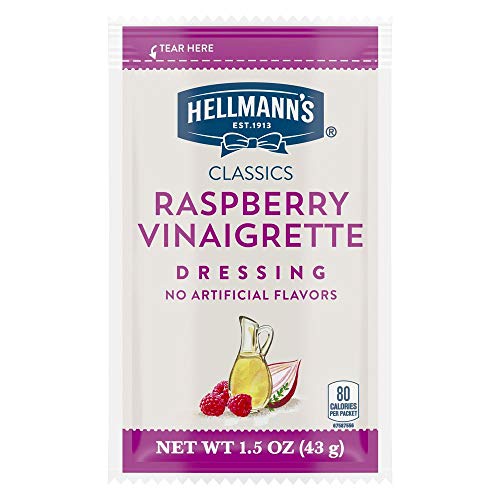 0048001007949 - HELLMANN’S CLASSICS RASPBERRY VINAIGRETTE SALAD DRESSING PORTION CONTROL SACHETS GLUTEN FREE, NO ARTIFICIAL FLAVORS OR HIGH FRUCTOSE CORN SYRUP, COLORS FROM NATURAL SOURCES, 1.5 OZ, PACK OF 102
