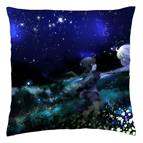 4802139779477 - VIDEO GAMES ANGELS NATURE WINGS DARK VOCALOID DRESS NIGHT STARS LONG HAIR COUPLE SHORT HAIR OPEN MOUTH WHITE HAI THROW PILLOW COVER (18 X18 )