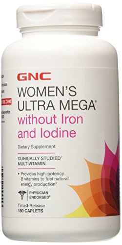 0048107094553 - GNC WOMEN'S ULTRA MEGA WITHOUT IRON AND IODINE MULTIVITAMIN, TIMED RELEASE CAPLETS, 180 EA