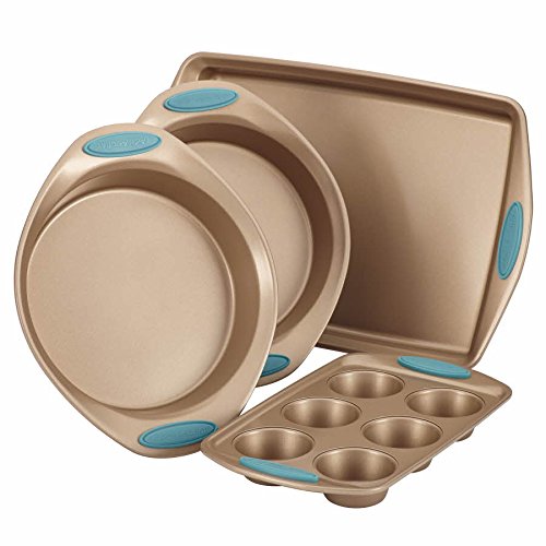 4818016974798 - RACHAEL RAY CUCINA 4-PIECE BAKEWARE SET, LATTE BROWN WITH AGAVE BLUE HANDLE GRIP