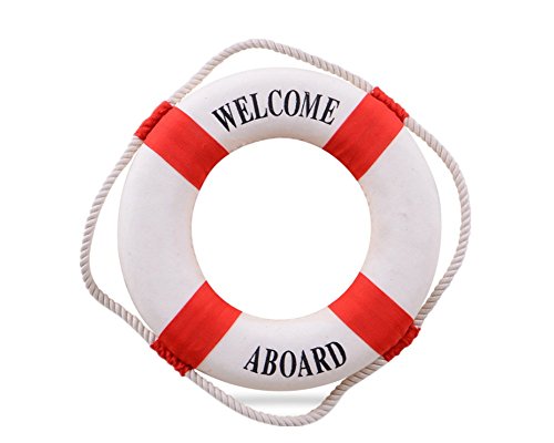 4829645129527 - WELCOME ABOARD CLOTH LIFE RING NAVY ACCENT NAUTICAL DECOR 13.5 NEW - DECORATION ONLY (13.5, RED)