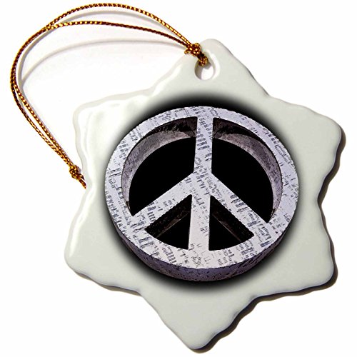 0483019231014 - 3DROSE LLC PEACE PASS IT ON A ROUGH AND WORN METAL THREE DIMENSIONAL PEACE SIGN 3-INCH SNOWFLAKE PORCELAIN ORNAMENT