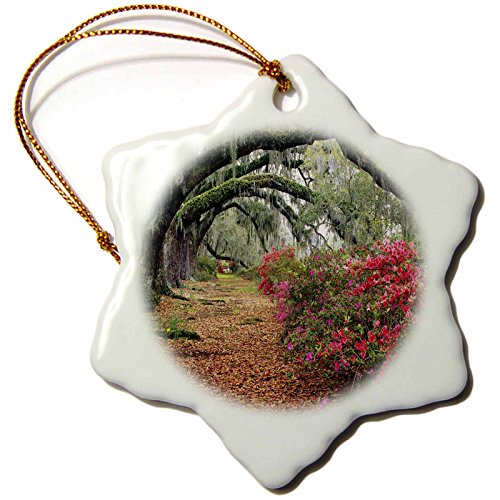 0483056086011 - 3DROSE ORN_56086_1 MOSS COVERED TREES IN CHARLESTON GARDEN SOUTH CAROLINA SNOWFLAKE DECORATIVE HANGING ORNAMENT, PORCELAIN, 3-INCH