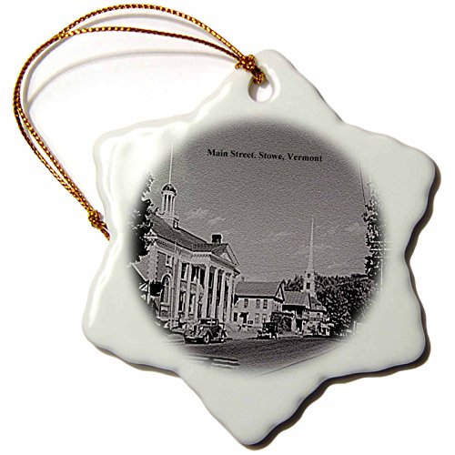 0483130844018 - 3DROSE ORN_130844_1 MAIN STREET. STOWE, VERMONT-SNOWFLAKE ORNAMENT, 3-INCH, PORCELAIN