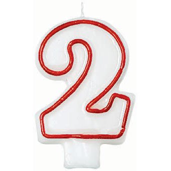 0048419212997 - AMSCAN NUMERICAL CELEBRATION CANDLE, NUMBER TWO #2, WHITE/RED, 3