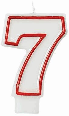 0048419213048 - AMSCAN NUMERICAL CELEBRATION CANDLE - NUMBER SEVEN #7, WHITE/RED, 3