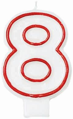 0048419213055 - AMSCAN NUMERICAL CELEBRATION CANDLE - NUMBER EIGHT #8, WHITE/RED, 3