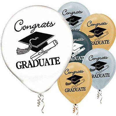 0048419685012 - GRADUATION BALLOONS GOLD/SILVER/BLACK/WHITE - 12 (15 PER PACKAGE)
