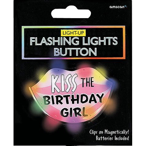 0048419709190 - AMSCAN TRENDY KISS THE GIRL PRINTED BUTTON WITH FLASHING LIGHTS, MULTICOLORED, 2.25