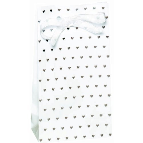 0048419754718 - ELEGANT WEDDING PARTY TENDER LOVE AND HEARTS FAVOUR BAGS, WHITE, PAPER, 6 X 3, PACK OF 12