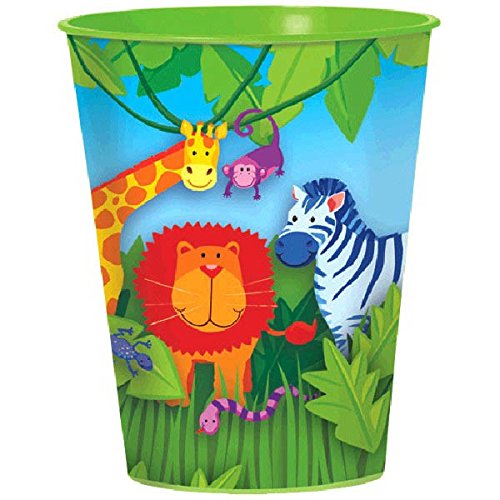 0048419770336 - AMSCAN WILD JUNGLE ANIMALS THEMED PARTY PLASTIC CUPS TABLEWARE, 16 OZ, MULTI COLOR