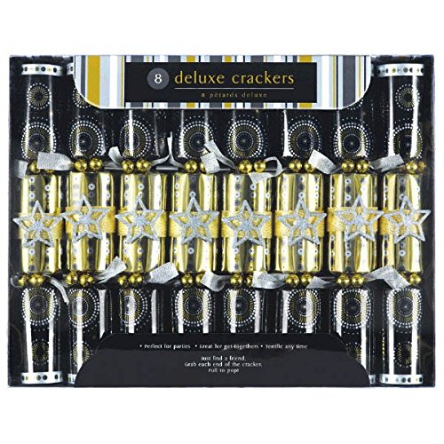 0048419786009 - AMSCAN ROCKING NEW YEAR PARTY NEW YEAR'S DELUXE PRINTED PAPER CRACKERS FAVORS (8 PIECE), 9 1/2, MULTICOLOR