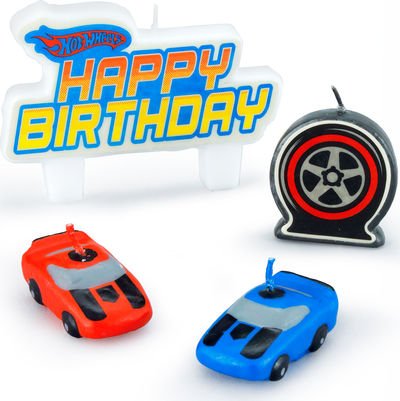 0048419866664 - AMSCAN HOT WHEELS SPEED CITY 1-1/4 MOLDED CAKE CANDLES, 4-COUNT