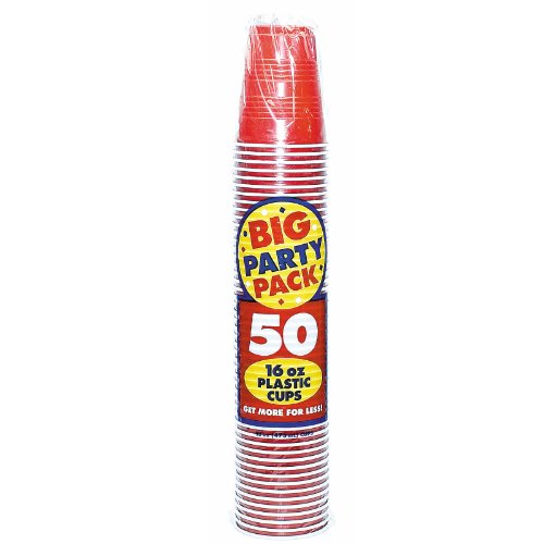 0048419889199 - APPLE RED BIG PARTY PACK - 16 OZ. PLASTIC CUPS - SET OF 50 CUPS