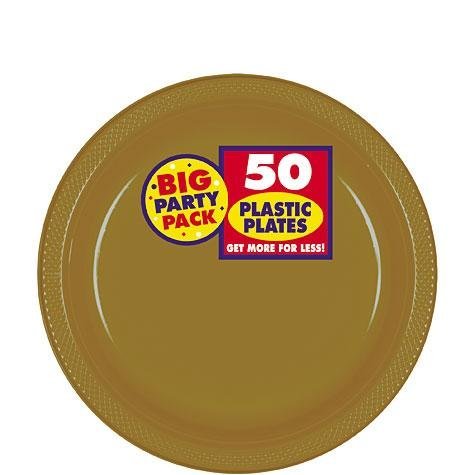 0048419890997 - AMSCAN BIG PARTY PACK 50 COUNT PLASTIC DESSERT PLATES, 7-INCH, GOLD