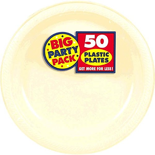 0048419891024 - AMSCAN BIG PARTY PACK 50 COUNT PLASTIC LUNCH PLATES, 10.5-INCH, VANILLA CRÈME