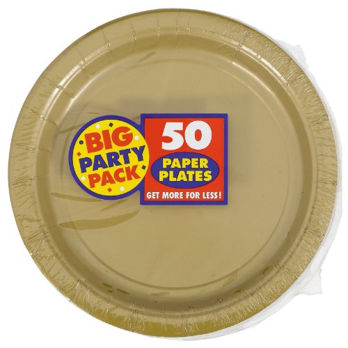 0048419891055 - AMSCAN AMI 650013.19 AMSCAN GOLD BIG PARTY PACK DINNER PLATES (50 COUNT), 1, GOLD