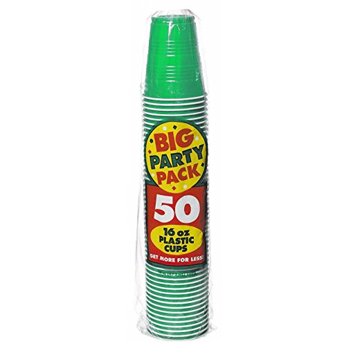0048419892632 - AMSCAN BIG PARTY PACK 50 COUNT PLASTIC CUPS, 16-OUNCE, GREEN