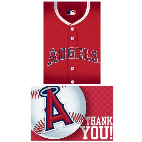 0048419917496 - AMSCAN MLB LOS ANGELES ANGELS POSTCARD INVITATION & THANK YOU CARDS (16 PIECE), RED/WHITE, 7.6 X 5
