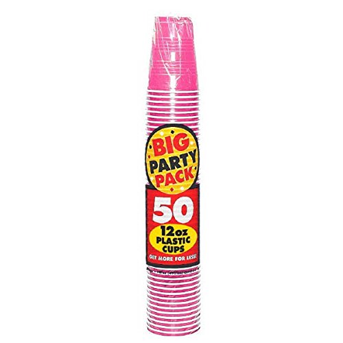0048419925378 - AMSCAN BIG PARTY PACK 50 COUNT PLASTIC CUPS, 16-OUNCE, BRIGHT PINK