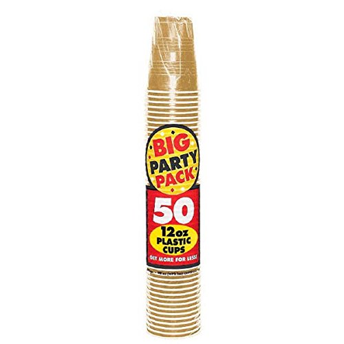 0048419927129 - AMSCAN BIG PARTY PACK 50 COUNT PLASTIC CUPS, 16-OUNCE, GOLD