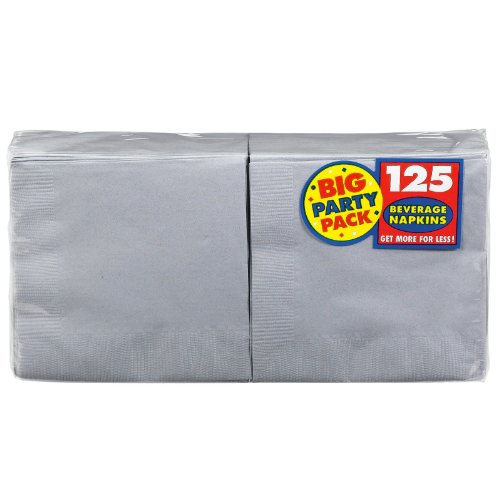 0048419944812 - AMSCAN 203315 SILVER BIG PARTY PACK - BEVERAGE NAPKINS - 125 COUNT