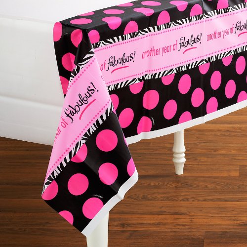 0048419949886 - ANOTHER YEAR OF FABULOUS ADULT BIRTHDAY PARTY TABLE COVER , PINK/BLACK , 54X102 PLASTIC