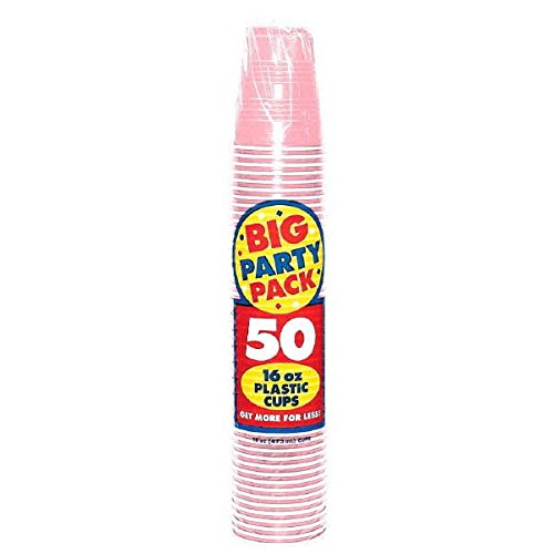 0048419952770 - AMSCAN BIG PARTY PACK 50 COUNT PLASTIC CUPS, 16-OUNCE, NEW PINK