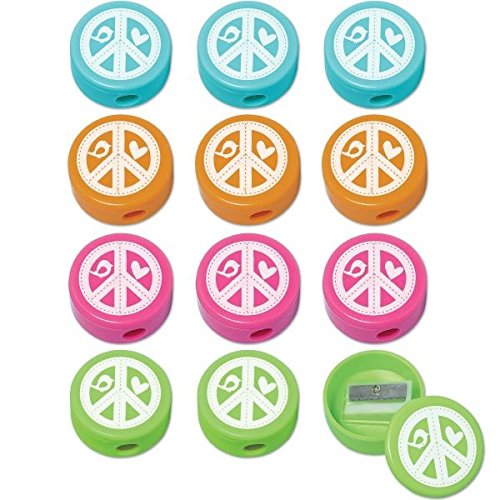 0048419967651 - AMSCAN HIPPIE CHICK BIRTHDAY PARTY ROUND SHARPENERS FAVOR (12 PACK), 1 1/2 X 1 1/2 X 3/4, MULTICOLOR