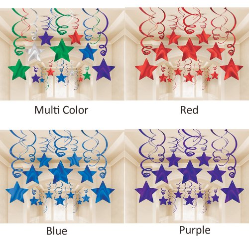 0048419976080 - AMSCAN LUSTROUS SHOOTING STAR SWIRL DECORATIONS MEGA VALUE PACK, SILVER