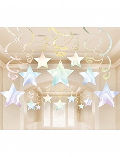 0048419976127 - AMSCAN LUSTROUS IRIDESCENT SHOOTING STAR SWIRL DECORATIONS MEGA VALUE PACK, MULTICOLOR