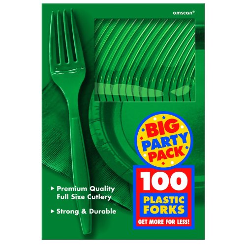0048419996910 - AMSCAN BIG PARTY PACK 100 COUNT MID WEIGHT PLASTIC FORKS, GREEN