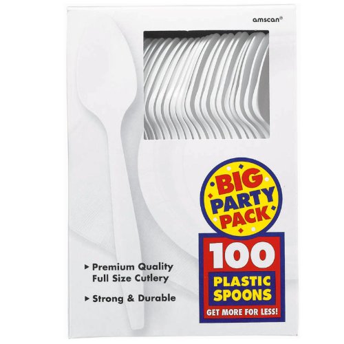 0048419996934 - AMSCAN BIG PARTY PACK 100 COUNT MID WEIGHT PLASTIC SPOONS, WHITE