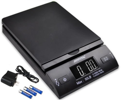 4850017000762 - ACCUTECK 50 LB ALL-IN-ONE BLACK DIGITAL SHIPPING POSTAL SCALE WITH ADAPTER (W-8250-50B)