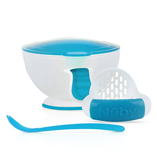 0048526054350 - NUBY GARDEN FRESH MASH N' FEED BABY FOOD BOWL WITH SPOON AND FOOD MASHER, COLORS MAY VARY