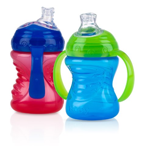0048526925445 - NUBY NO-SPILL SUPER SPOUT GRIP N' SIP, RED AND BLUE, 4 PLUS MONTHS, 2 COUNT